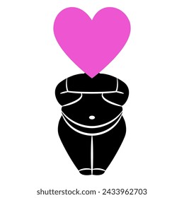 Neolithic goddess with pink heart symbol as her head. Venus or Aphrodite. Love emblem. Headless female torso from Cukurdent, Turkey. 