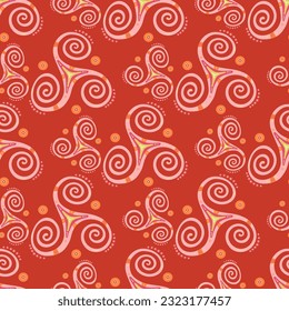 Neolithic triple spiral celtic triskele geometric symbol endless ornament. Trinity helix triskele swirl sacred geometry. Irish joining spirals hypnotic motif. Viking sign pattern.