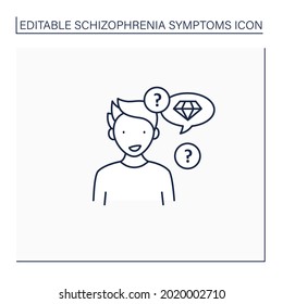 Neologism line icon. Made up new words or phrases. Creating own words with special meaning.Schizophrenia symptoms concept. Isolated vector illustration.Editable stroke