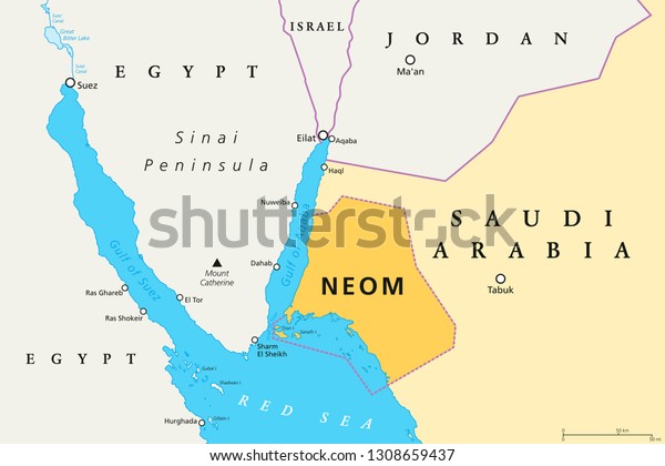 Neom Political Map 500 Billion Dollar Stock Vector (Royalty Free ...