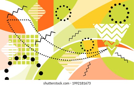 Neo-Memphis style background with bold curves, zigzags, dotted circles, and geometric overlays in lime, orange, cream, and black. Energetic, abstract, and retro-futuristic in feel.
