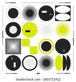 Neomodern aesthetics of brutalism design vector poster cover layout made with abstract elements and geometric shapes, useful for poster art, website design, album cover prints, fine arts images.