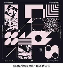 Neomodern aesthetics of brutalism design vector poster cover layout made with abstract elements and geometric shapes, useful for poster art, website design, album cover prints, fine arts images.