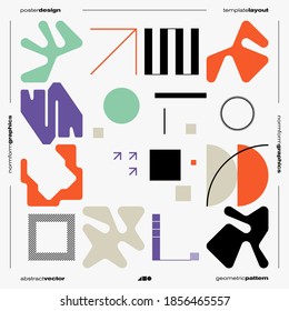 Neomodern aesthetics of brutalism design vector poster cover layout made with abstract elements and geometric shapes, useful for poster art, website design, album cover prints, fine arts images.