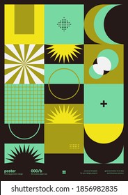 Neomodern aesthetics of brutalism design vector poster cover layout made with abstract elements and geometric shapes, useful for poster art, website design, album cover prints, fine arts images.