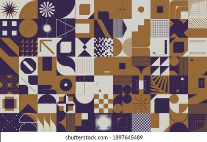 Neomodern aesthetics of brutalism design vector poster cover layout made with abstract elements and geometric shapes, useful for poster art, website design, album cover prints, fine arts images.