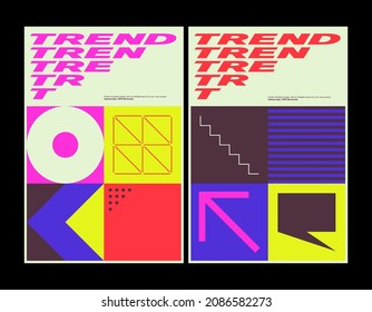 Neomodern aesthetics of brutalism design vector poster cover layout made with abstract elements and geometric shapes, useful for poster art, website design, album cover prints, fine arts images.