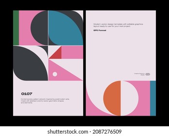 Neomodern aesthetics of brutalism design vector poster cover layout made with abstract elements and geometric shapes, useful for poster art, website design, album cover prints, fine arts images.