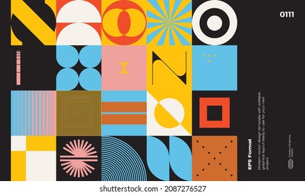 Neomodern aesthetics of brutalism design vector poster cover layout made with abstract elements and geometric shapes, useful for poster art, website design, album cover prints, fine arts images.