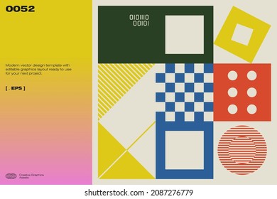 Neomodern aesthetics of brutalism design vector poster cover layout made with abstract elements and geometric shapes, useful for poster art, website design, album cover prints, fine arts images.