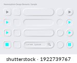Neomophism design elements.It includes convex and collapse buttons, round, rectangular, long oval, text search buttons with sample symbols.There are on white background.