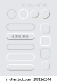 Neomorphic 3d mock up buttons set on white background. Slider for website, mobile menu, apps. Simple neomorphism trendy concept design element, UI UX component. Vector illustration