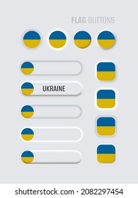 Neomorphic 3d mock up buttons set on white background. Ukraine flag for website, mobile menu, apps. Simple neomorphism trendy concept design element, UI UX component. Vector illustration