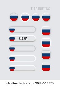 Neomorphic 3d mock up buttons set on white background. Russia flag for website, mobile menu, apps. Simple neomorphism trendy concept design element, UI UX component. Vector illustration