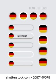 Neomorphic 3d mock up buttons set on white background. Germany flag for website, mobile menu, apps. Simple neomorphism trendy concept design element, UI UX component. Vector illustration