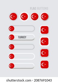 Neomorphic 3d mock up buttons set on white background. Turkey flag for website, mobile menu, apps. Simple neomorphism trendy concept design element, UI UX component. Vector illustration