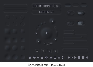 Neomorphe Schwarz UI UX-weiße Design-Kit-Vektorillustration Vorlage für mobile und Web-Apps Neomorphismus Stil