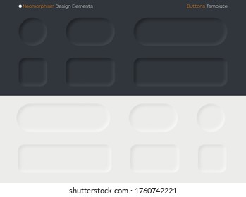 Botones neomórficos. Elementos de diseño de neomorfismo para sitios web, aplicaciones móviles, redes sociales y otras interfaces de usuario. Colección de botones blancos y negros con efectos de sombra y luz. Vector.