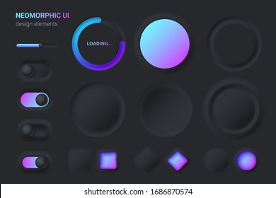 Neomorphic UI UX Black Design Elements Kit Vector Template For Mobile And Web Apps Neomorphism Style