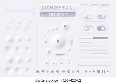 Neomorphic UI UX white design kit vector template for Mobile and Web apps Neomorphism style