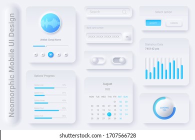 Neomorphe UI UX White-Design-Elemente Kit-Vektorillustration Vorlage für mobile und Web-Apps Neomorphismus Stil