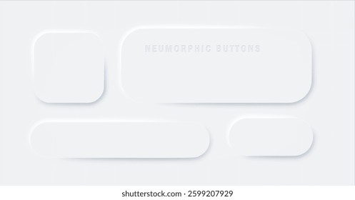 Neomorphism banners set. White background with soft shadow. User interface elements