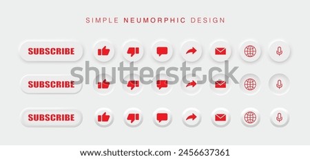 Neomorphism and Neumorphism Design Style. 3D Vector Buttons for Like, Dislike, Comment, Share, Link, Message, Voice Record, and Notifications. Simple Skeuomorphism Social Media Icon. Vector.