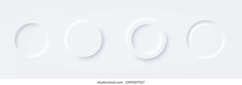 Neomorphism round buttons set isolated. Soft shadow icon with modern 3D effect. Minimalistic and elegant design for web or app interfaces.