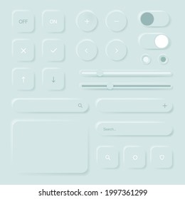 Neomorphism UI Set. Light Isolated Buttons for Web or Smartphone Display. Vector illustration