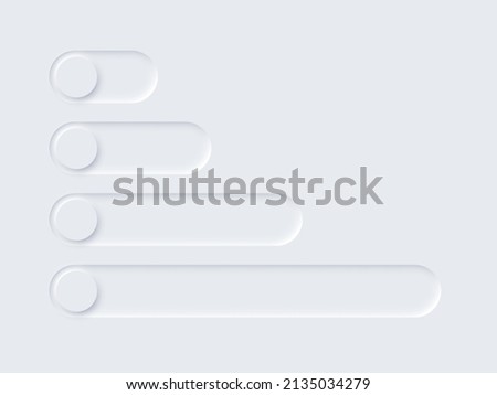 Neomorphism UI, slide bar set vector illustration. Neumorphic soft white slidebars with shadow for mobile app, soft switch panels of trendy buttons, neomorphic elegant minimalist web interface