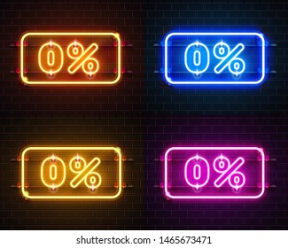 Neon 0 off text banner color set. Night Sign. Vector illustration