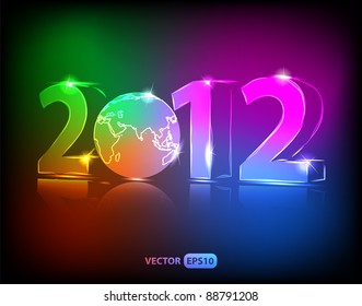 Neon 2012 year with globe vector illustration
