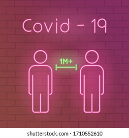 neon 2019 ncov outbreak pandemic, social distancing, people keeping distance for infection vector illustration