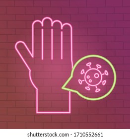 neon 2019 ncov outbreak pandemic, stop coronavirus respiratory disease crisis vector illustration
