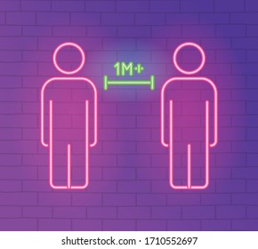 neon 2019 ncov outbreak pandemic, social distancing precaution vector illustration