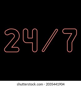 Neon 247 service red color vector illustration flat style image