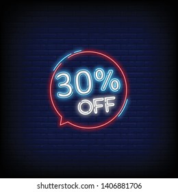 Neon 30 off text banner. Sale of special offers. Discount with the price is 30. Vector Illustration