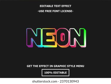 Plantilla de efecto de texto editable Neon 3D. vector de licencia de fuente libre de prima de estilo