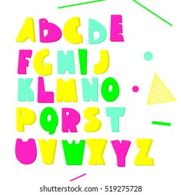 Neon 3d font. Bright volumetric letters isolated on white. Vector alphabet