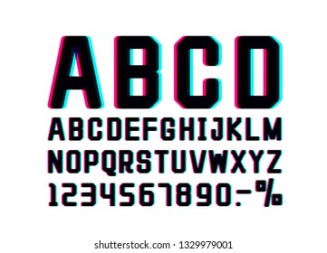 Neon 3d glitch font. red blue sign. Vector illustration