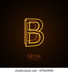 Neon 3D letter B. Typographic vector element for design. Part of glow neon alphabet. Vector illustration