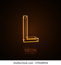 Neon 3D letter L. Typographic vector element for design. Part of glow neon alphabet. Vector illustration