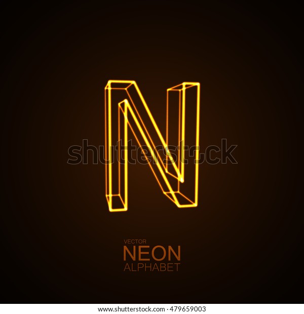 Neon 3d Letter N Typographic Vector Stock Vector Royalty Free 479659003