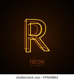Neon 3D letter R. Typographic vector element for design. Part of glow neon alphabet. Vector illustration