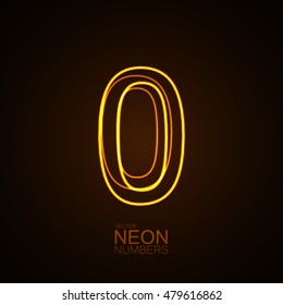 Neon 3D number 0. Typographic vector element for design. Part of glow neon alphabet. Digit zero. Vector illustration