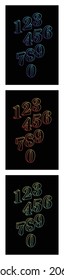Neon 3D number set. Typographic element set. Glowing neon numbers. Neon digit collection. Vector illustration.
