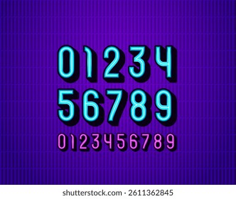Neon 3d numbers, numerals made in bright style, vector illustration 10EPS