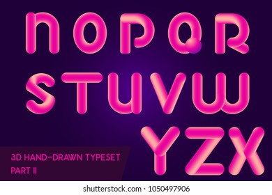 Neon 3D Rounded Headline Font. Holographic Letters Typeset. Fluid Color Typeface Isolated. Matte Liquid Colors In 80s, 90s Style. Bubble Tube Alphabet. Creativity Concept ABC For Music Poster, Banner