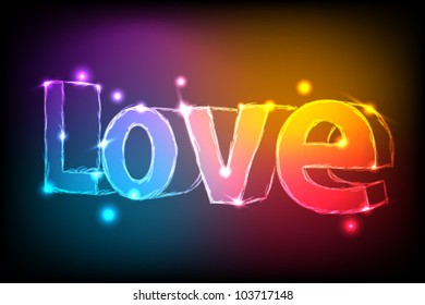 Neon 3d text on black background, vector illustration eps10, word love