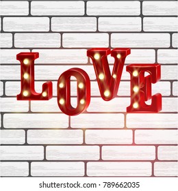 Neon 3d word Love with lights.